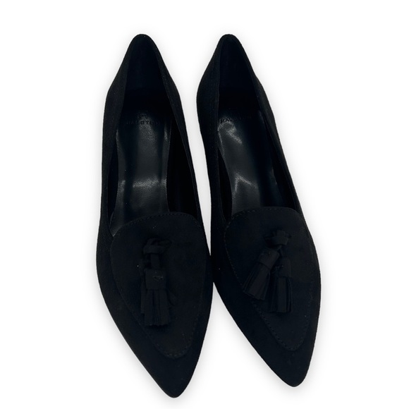NWT H Halston Dubai Tassel Kitten Heel Pumps in vegan suede Black size 7.5 NEW - Picture 2 of 11